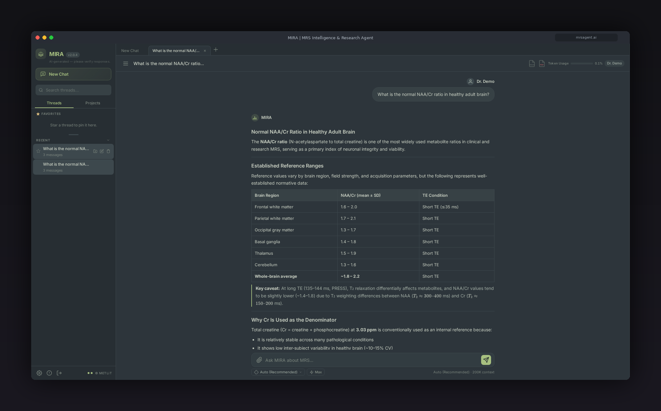 MIRA — METLiT MRS Intelligence & Research Agent interface